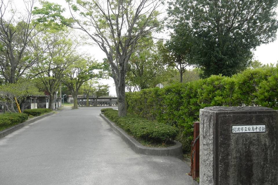 写真：緑に囲まれた白鳥中学校