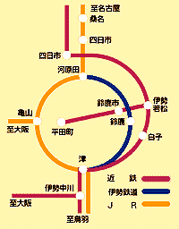 イラスト：鈴鹿周辺の電車路線図